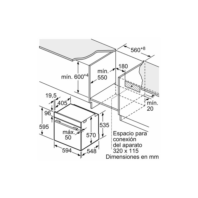 Bosch Serie 6 HBG578ES3 horno 71 L 3600 W Negro, Acero inoxidable