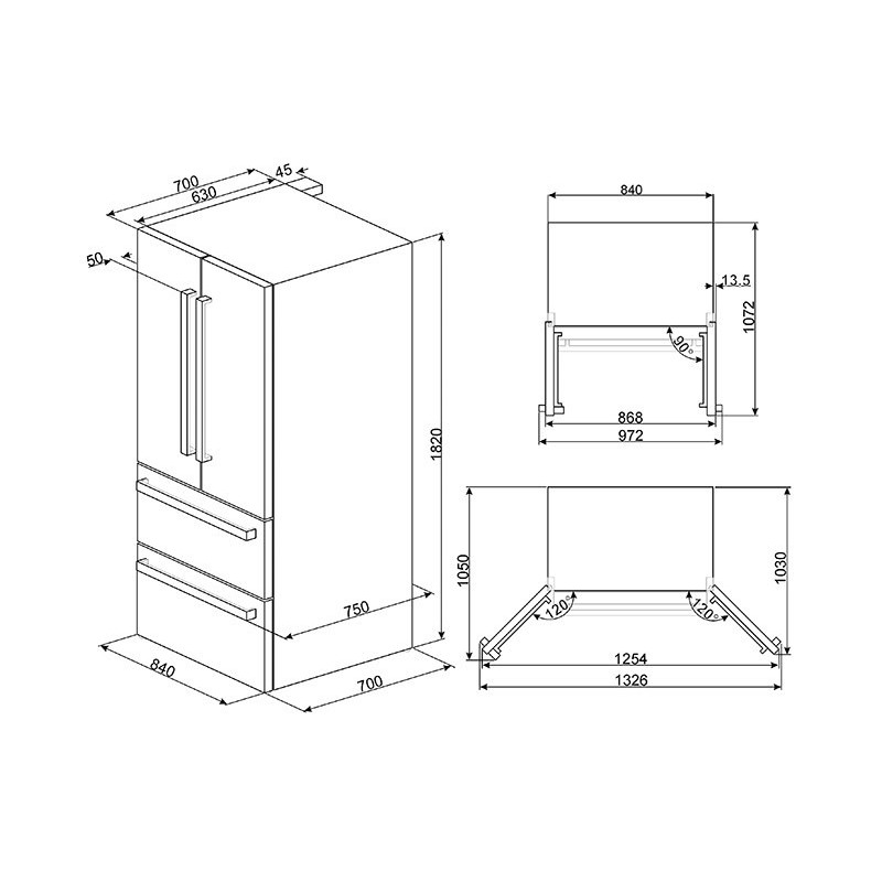 Frigorífico americano Smeg FQ60BDF 541 L F Blanco