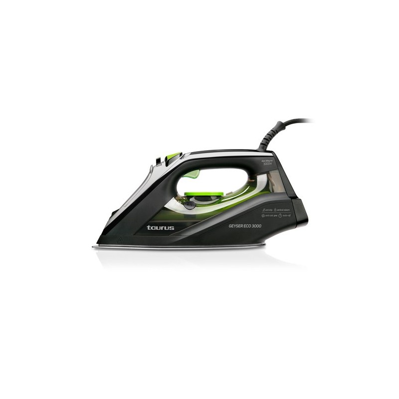 Taurus Geyser ECO 3000 Plancha a vapor Suela antiadherente 3000 W Negro, Verde, Gris