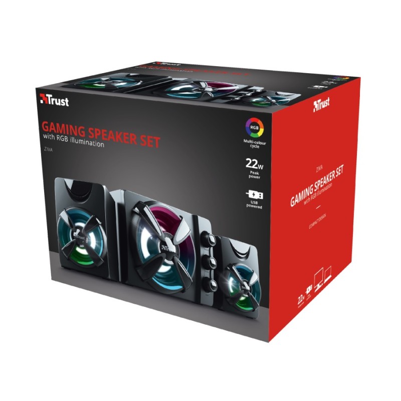Trust Ziva RGB 2.1 Gaming 11 W Negro 2.1 canales