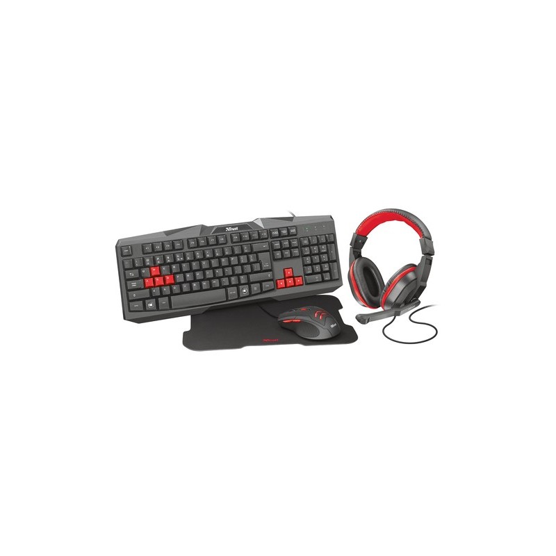 Trust 22312 teclado Ratón incluido USB Español Negro, Rojo