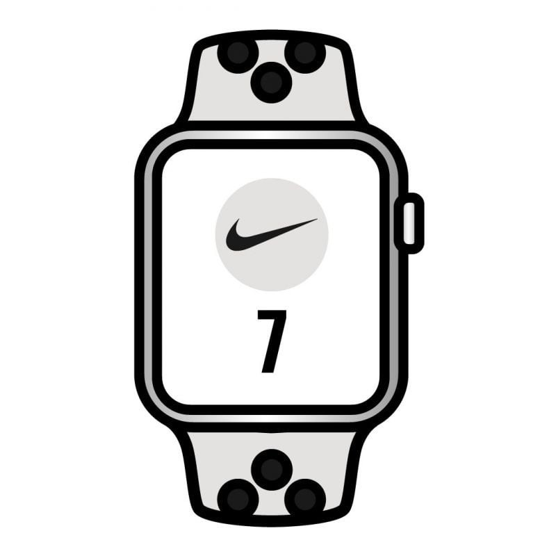 Apple Watch Series 7  Nike  GPS  41 mm  Caja de Aluminio en Blanco Estrella  Correa Deportiva Nike Platino Negro