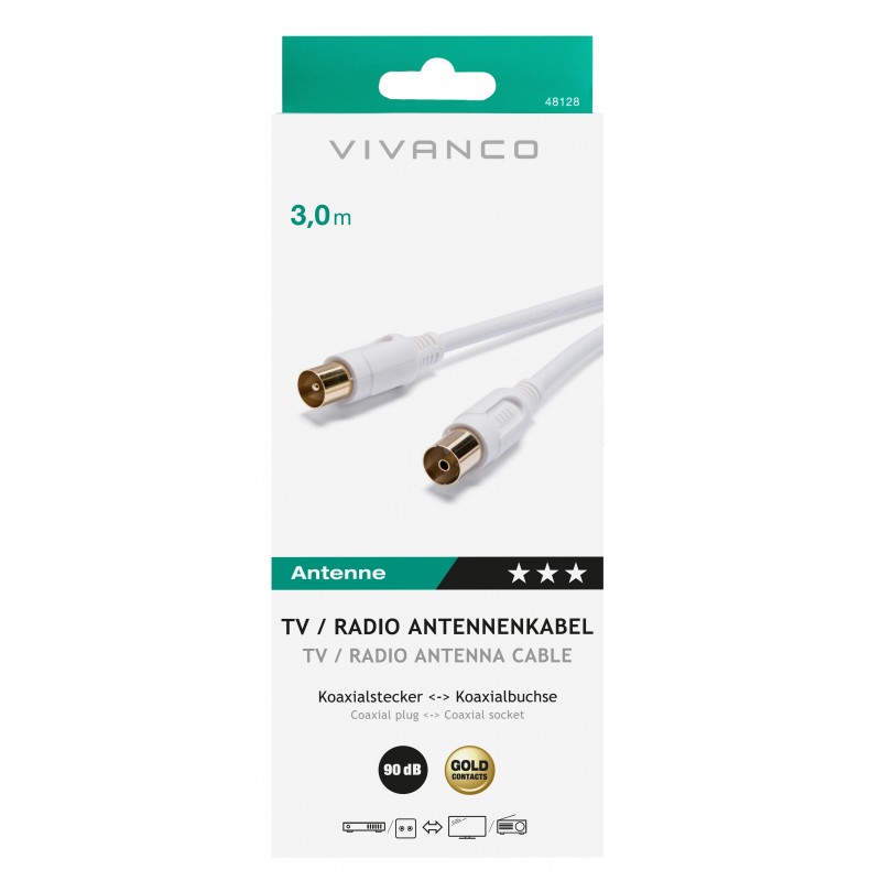 Vivanco 48/20 30GW cable coaxial 3 m IEC Blanco