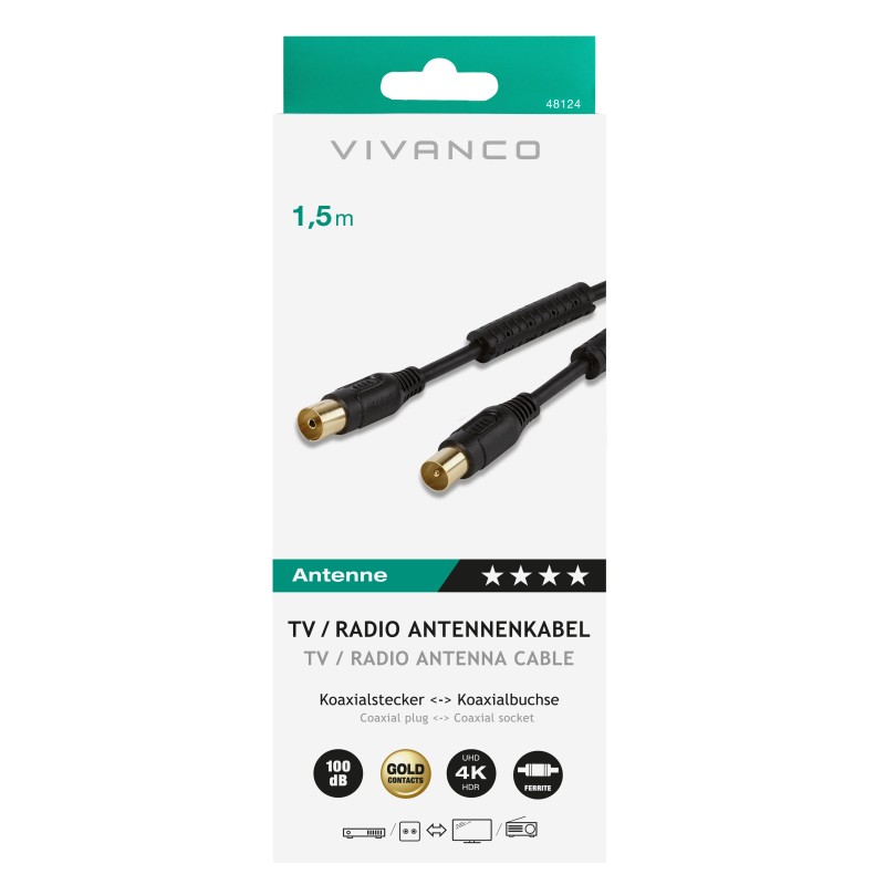 Vivanco 48/30 15GB cable coaxial 1,5 m IEC Negro