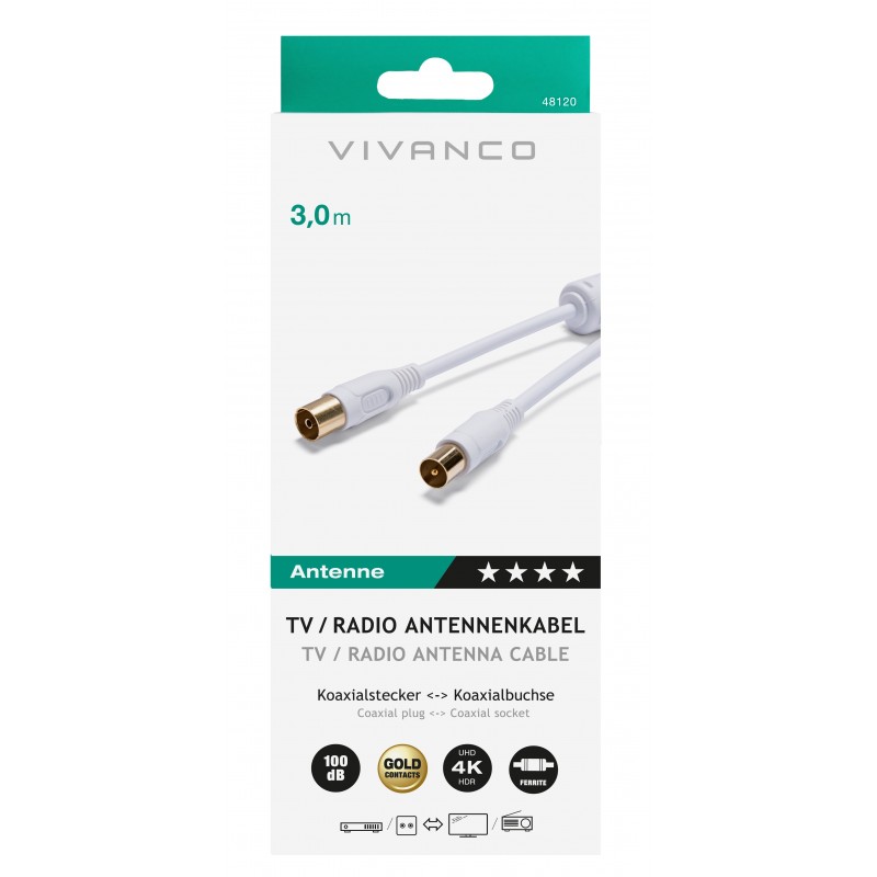 Vivanco 48/30 30GW cable coaxial 3 m IEC Blanco