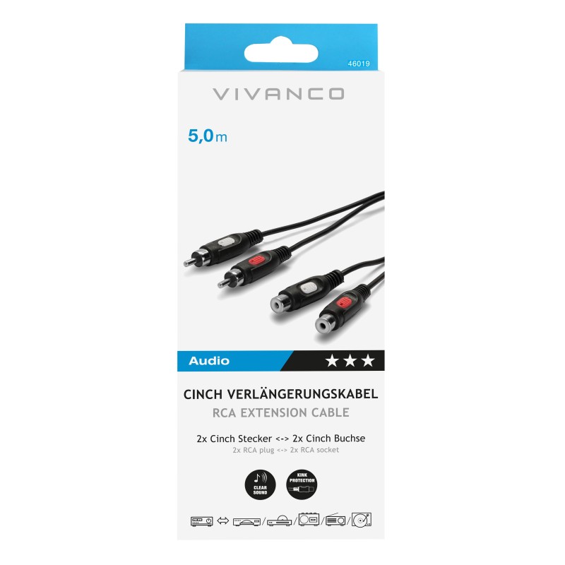 Vivanco 46/01 50 cable de audio 5 m 2 x RCA Negro