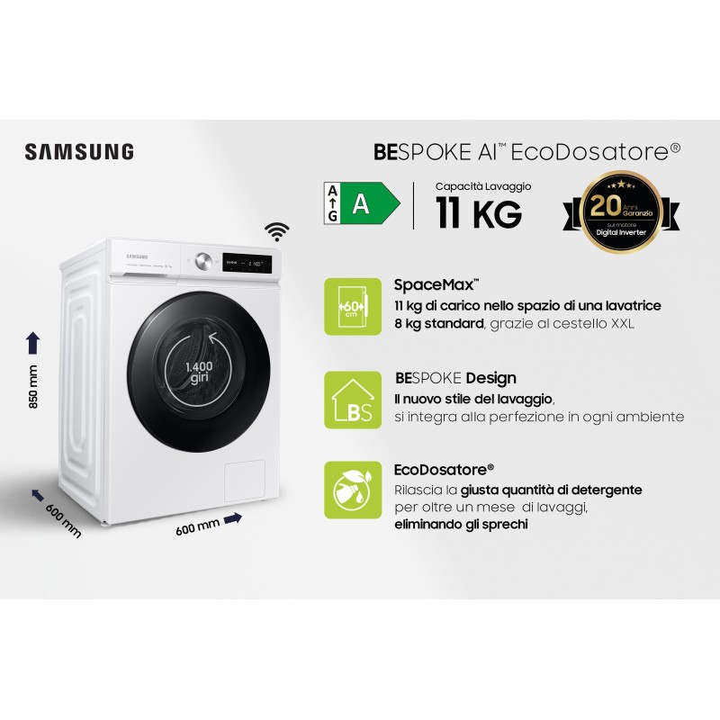 Samsung WW11BB744DGW lavadora Carga frontal 11 kg 1400 RPM A Negro, Blanco