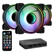 Pack 3 Ventiladores Aerocool Mirage 12 ARGB Pro 12cm + H66F HUB + Mando a Distancia