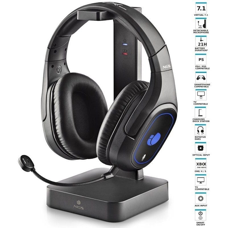 Auriculares Inalámbricos Gaming con Micrófono NGS GHX-600 Jack 3.5 USB 2.0 Óptica Negros