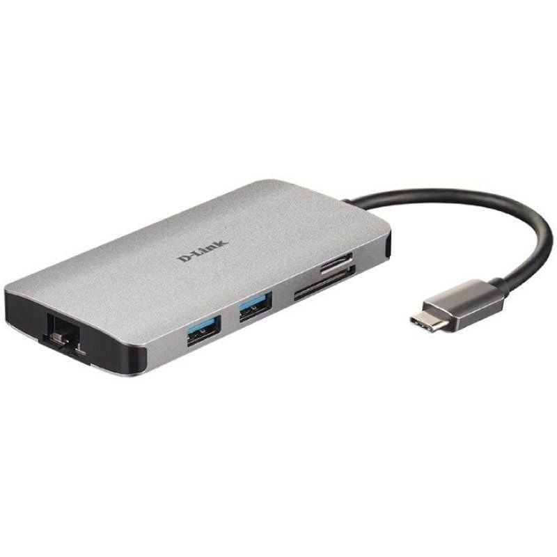 Docking USB Tipo-C D-Link DUB-M810 3xUSB 1xUSB Tipo-C 1xThunderbolt 1xHDMI 1xRJ45 1xLector tarjetas Gris