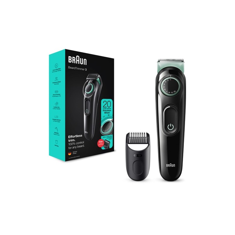 Braun BeardTrimmer 3 BT3323 AC/Batería 20 1 cm Negro, Verde