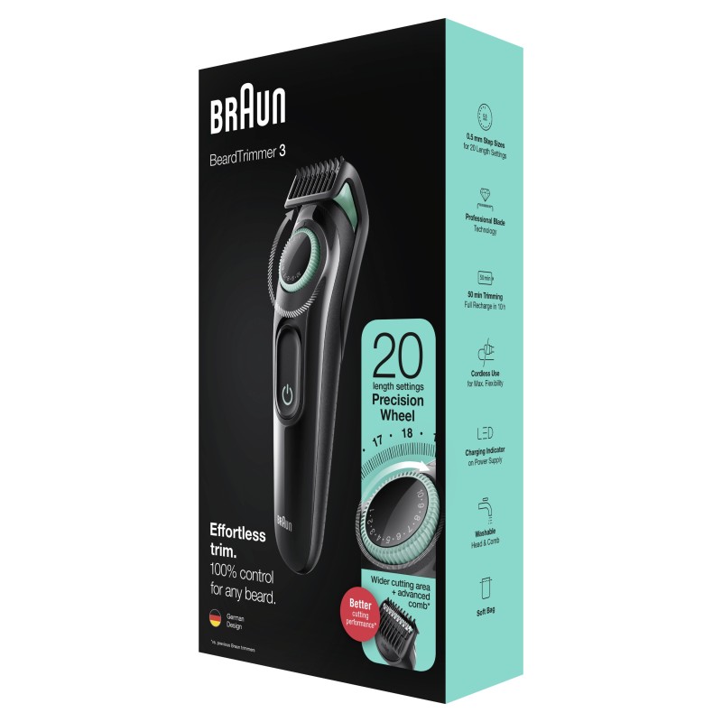 Braun BeardTrimmer 3 BT3323 AC/Batería 20 1 cm Negro, Verde