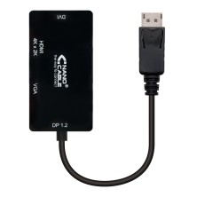 Nanocable Conversor Displayport a VGA / HDMI, 3 en 1, DP 1.2/M-VGA/H-HDMI/H 4K, Negro, 15 cm