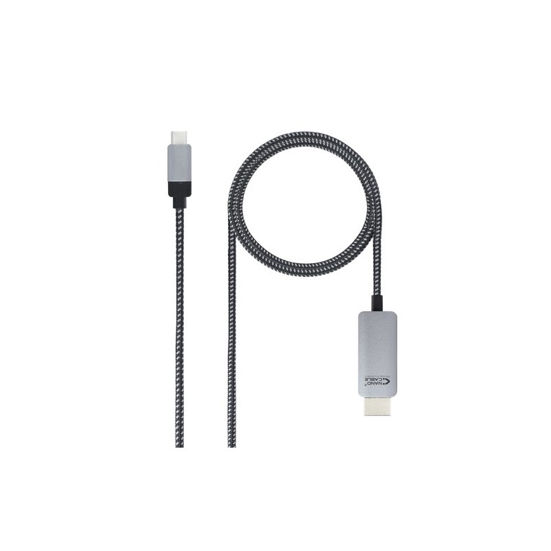 Nanocable 10.15.5102 adaptador de cable de vídeo 1,8 m USB Tipo C HDMI Aluminio, Negro