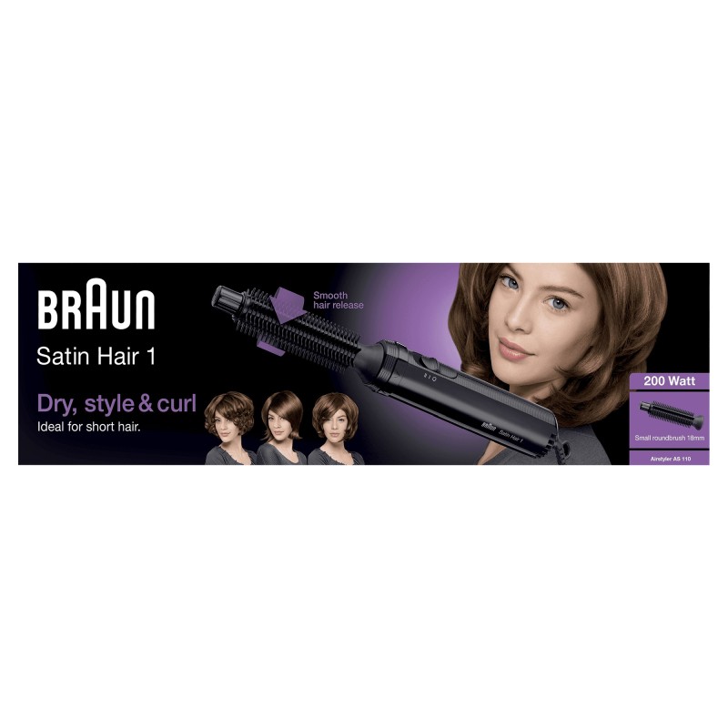 Braun Satin Hair 1 AS110 Cepillo de aire caliente Caliente Negro 200 W 2 m