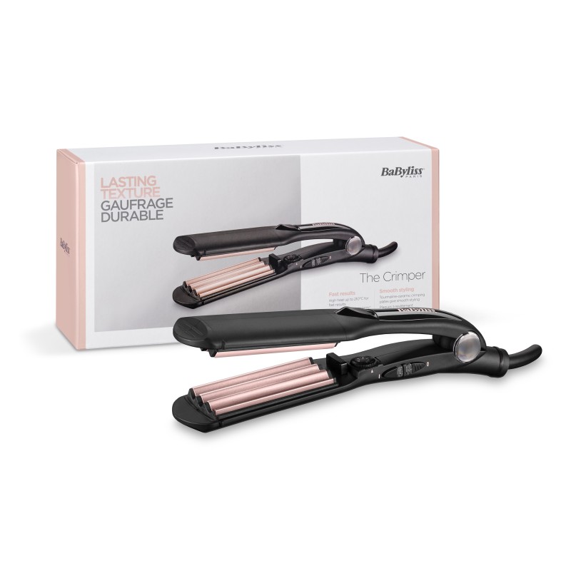 BaByliss The Crimper Plancha alisadora y rizadora para flequillo Caliente Negro, Rosa 1,8 m