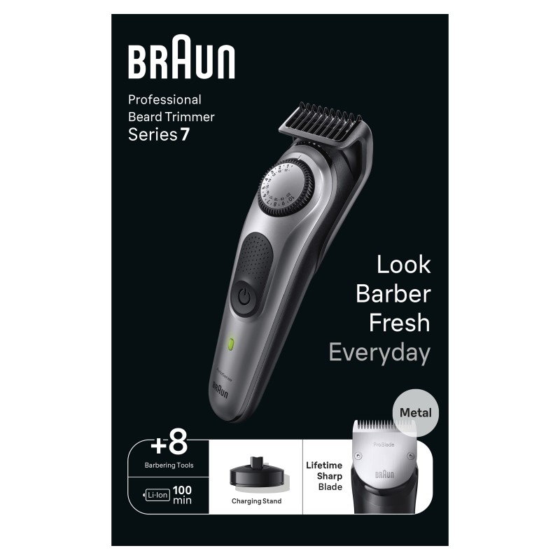 Braun BeardTrimmer 7 BT7420 Batería 40 2 cm Negro, Gris