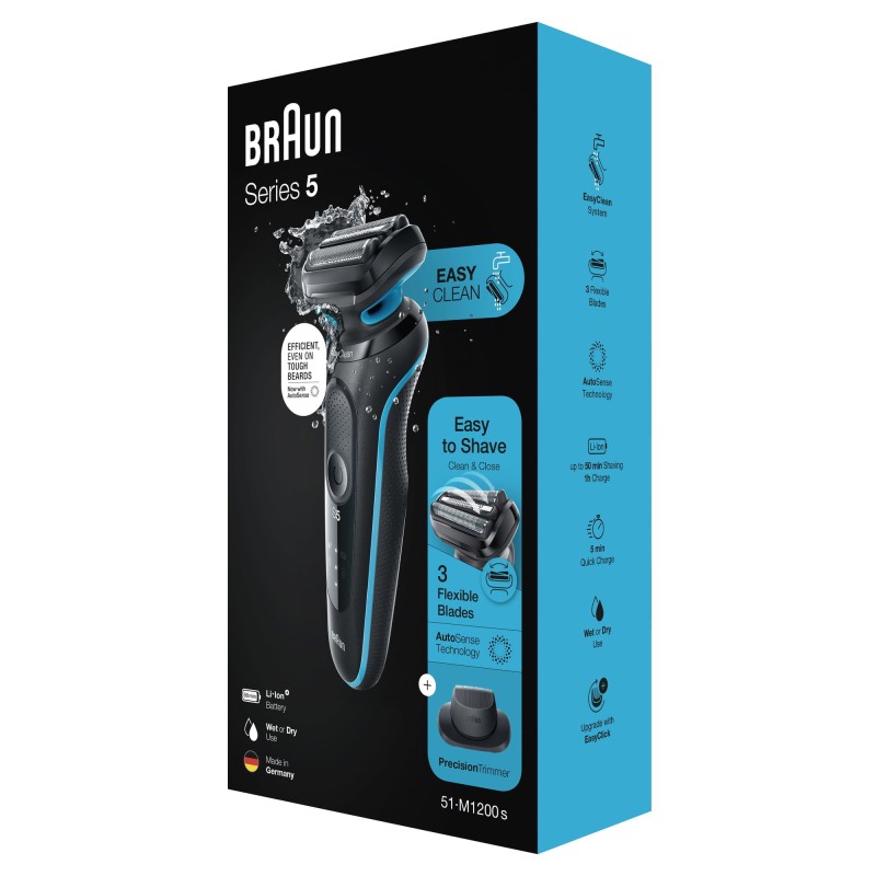 Braun Series 5 51-M1200s Máquina de afeitar de láminas Recortadora Negro, Azul