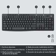 Logitech MK295 Silent Wireless Combo teclado Ratón incluido Oficina USB QWERTY Español Grafito