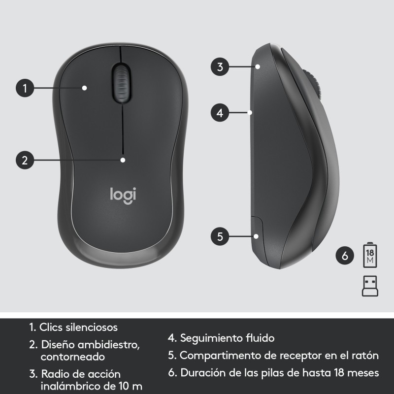 Logitech MK295 Silent Wireless Combo teclado Ratón incluido Oficina USB QWERTY Español Grafito