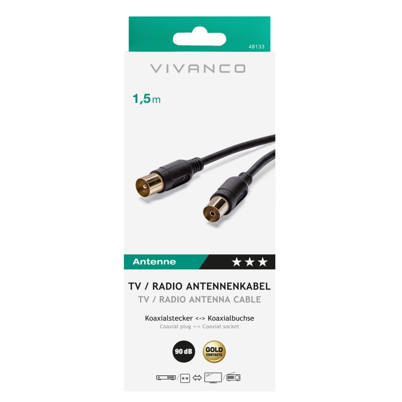 Vivanco 48/20 15GB cable coaxial 1,5 m IEC Negro