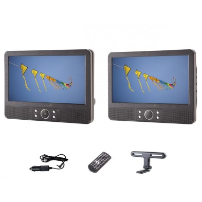 DVD portátil, SUNSTECH DLPM959BK - doble pantalla de 9'', 800x480px, subtitulos, bateria