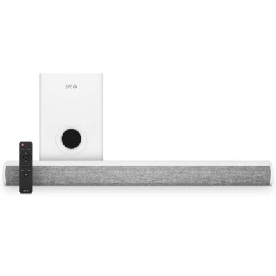 barra de sonido SPC Suana color blanca con 100W de potencia y subwoofer inalámbrico