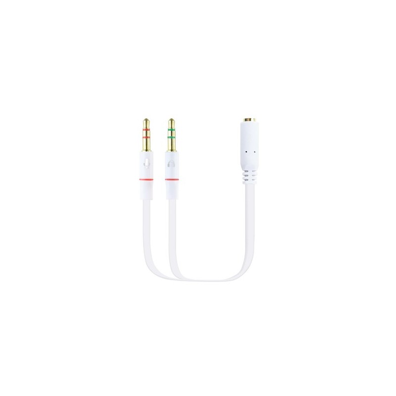 Nanocable Cable Adaptador Audio Jack 3.5/H de 4 Pines a 2 Jack 3.5/M de 3 Pines, Blanco, 20 Cm