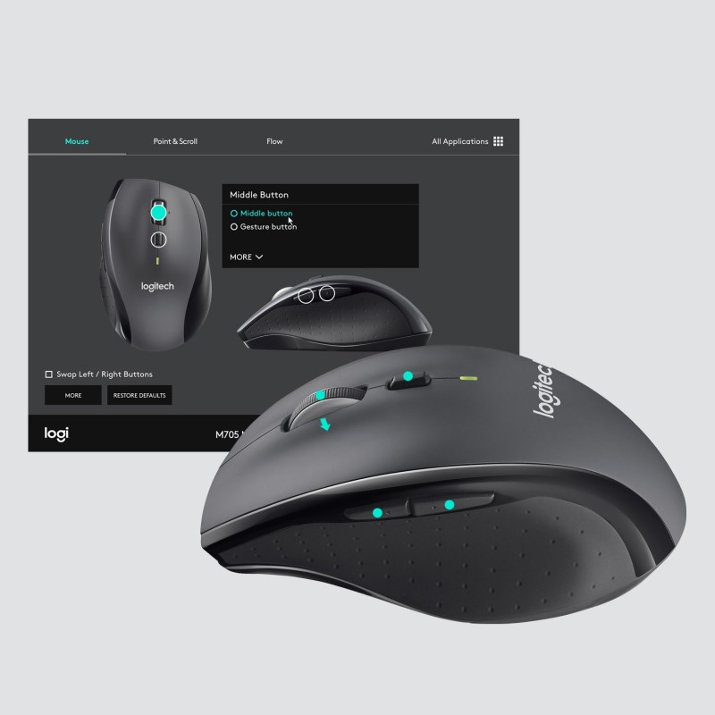 Logitech Customizable Mouse M705 ratón Oficina mano derecha RF inalámbrico Óptico 1000 DPI