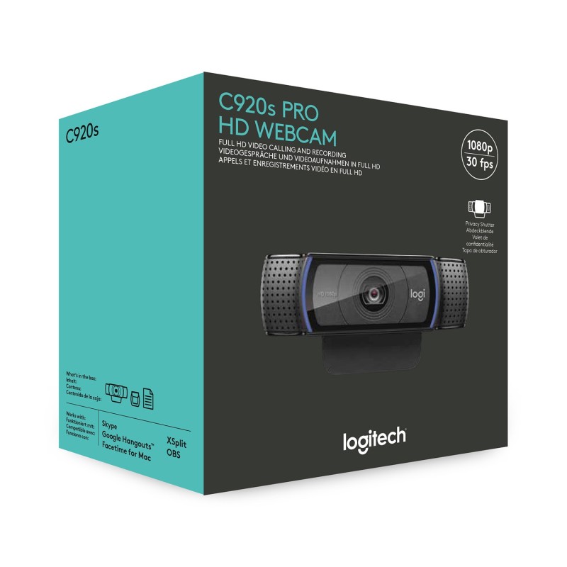 Logitech C920S HD Pro cámara web 1920 x 1080 Pixeles USB Negro