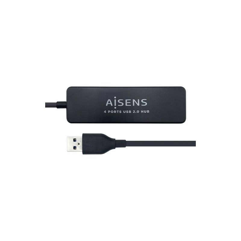 AISENS Hub USB 2.0, Tipo A/M - 4 x Tipo A/H, Negro, 30 cm