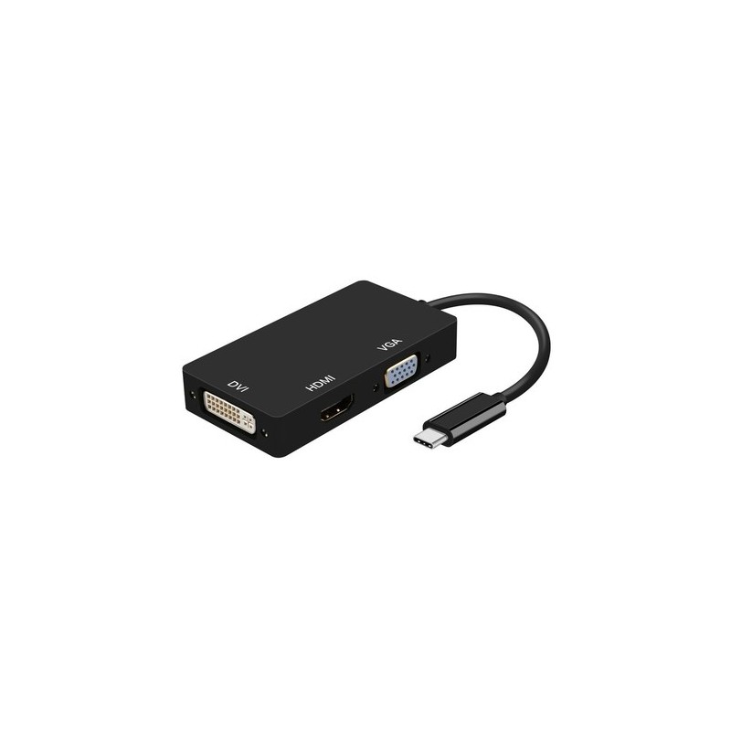 AISENS Conversor USB-C A DVI/HDMI/VGA, USB-C/M-DVI/H-HDMI/H-VGA/H, Negro, 15cm