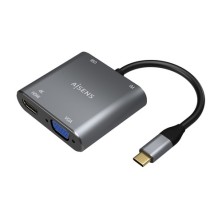 AISENS Conversor USB-C a VGA/HDMI 4K/USB3.0/USB-C PD, USB-C/M-VGA/H-HDMI/H-USB-A/H-USB-C/H, Gris, 15