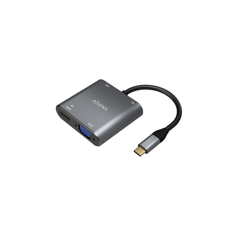 AISENS Conversor USB-C a VGA/HDMI 4K/USB3.0/USB-C PD, USB-C/M-VGA/H-HDMI/H-USB-A/H-USB-C/H, Gris, 15