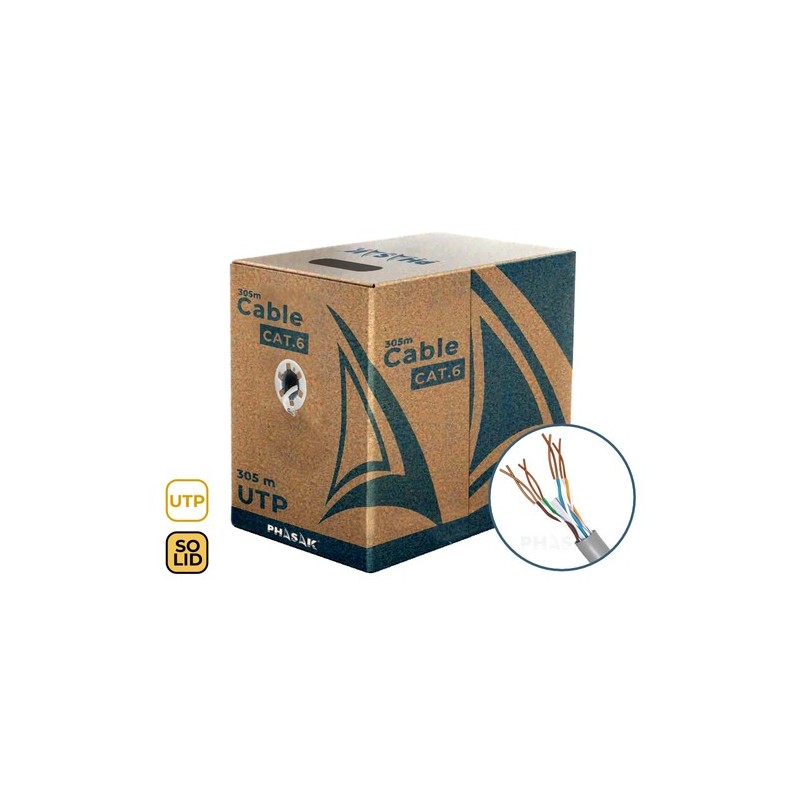 Phasak Bobina de Cable de Red Cat.6 UTP Sólido AWG23 CCA 305M - PHR 6302