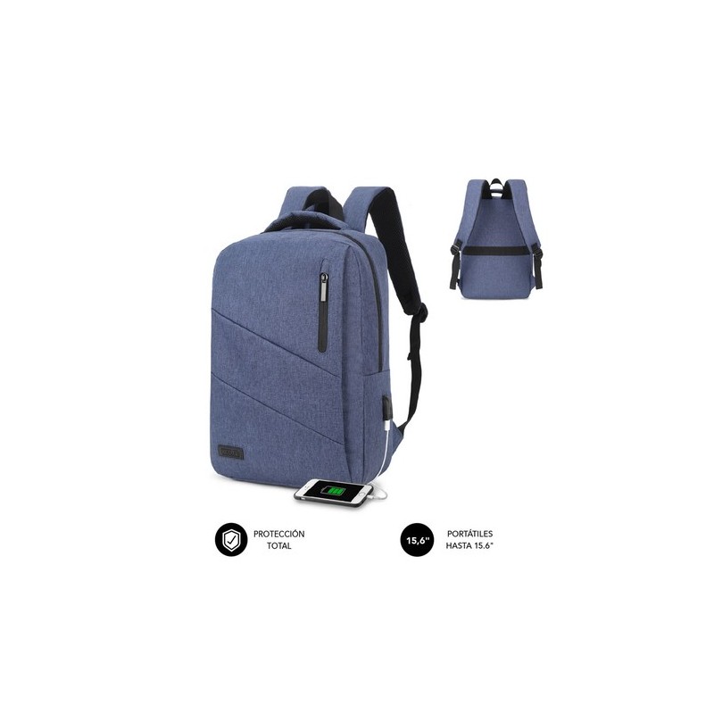 SUBBLIM City Backpack Mochila para portátil 15.6", Poliéster Oxford, Azul