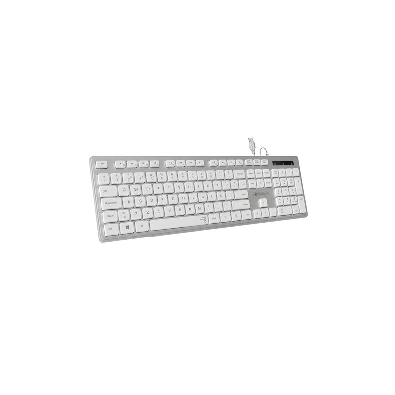 SUBBLIM Teclado Ergonómico con cable USB Plano Silencioso Plateado/Blanco Ergo