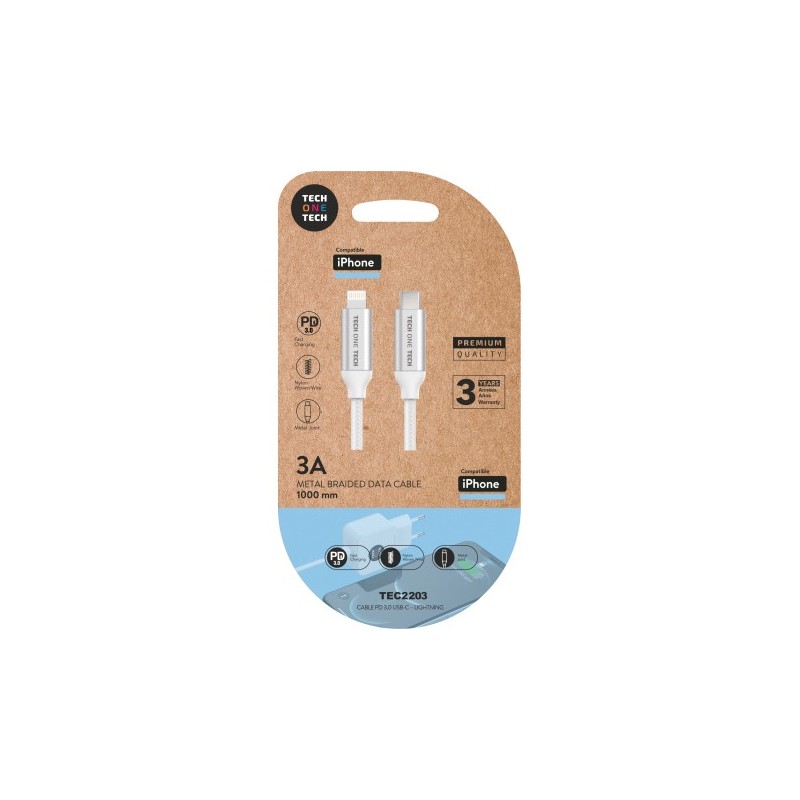 TECH ONE TECH TEC2203 cable de conector Lightning 1 m Blanco