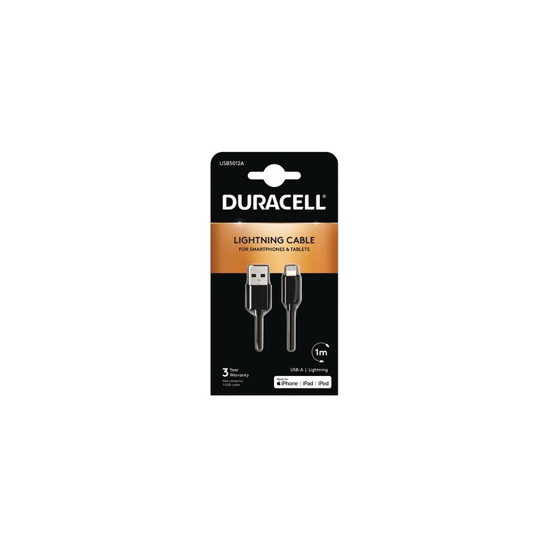 Duracell USB5012A cable de conector Lightning 1 m Negro