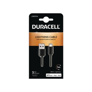 Duracell USB5012A cable de conector Lightning 1 m Negro