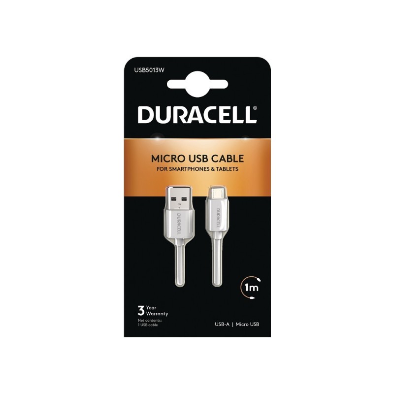 Duracell USB5013W cable USB 2.0 1 m USB A Micro-USB A Blanco