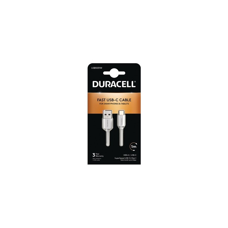 Duracell USB5031W cable USB 3.2 Gen 1 (3.1 Gen 1) 1 m USB A USB C Blanco