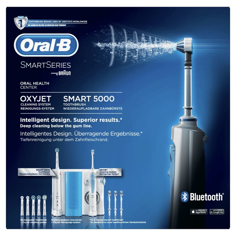 Oral-B Smart 5000 + Oxyjet Adulto Cepillo dental oscilante Azul, Blanco