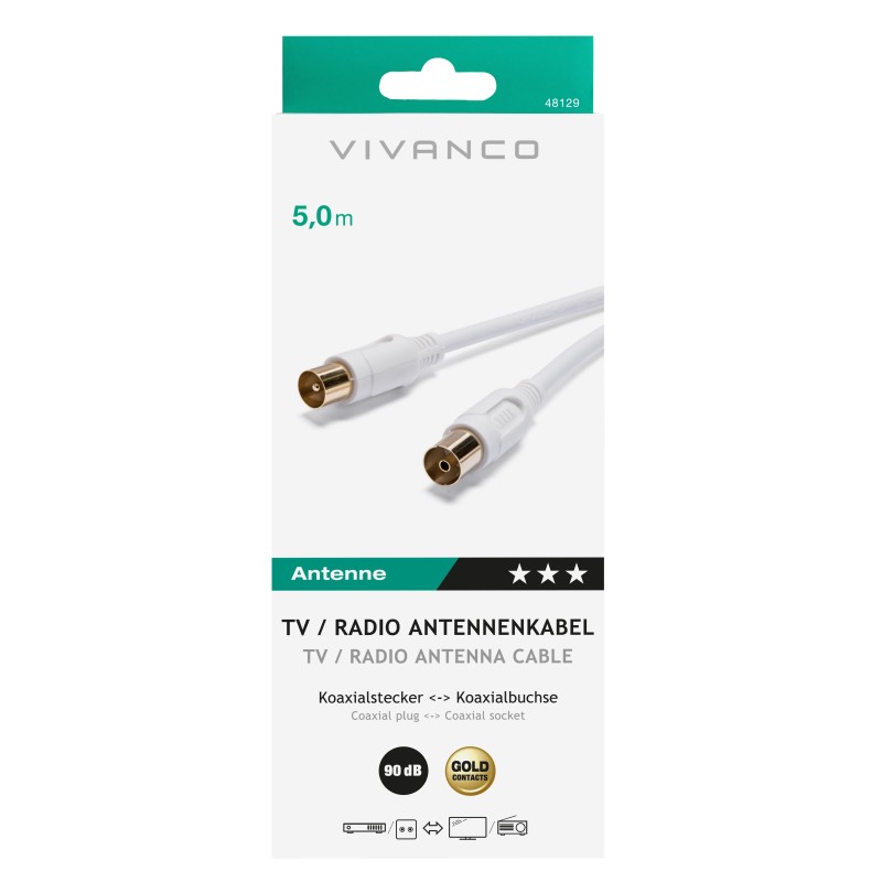 Vivanco 48/20 50GW cable coaxial 5 m IEC Blanco