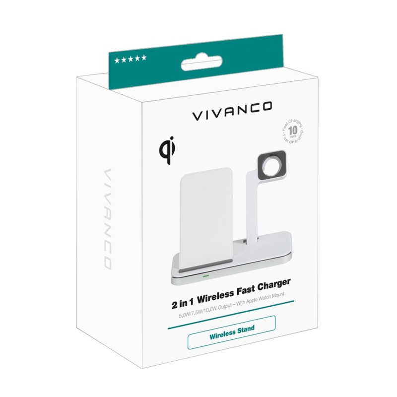 Vivanco 2 in 1 Wireless Fast Charger Smartphone, Reloj inteligente Blanco USB Carga rápida Interior