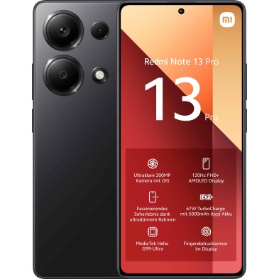 Xiaomi Redmi Note 13 Pro 16,9 cm (6.67") Ranura híbrida Dual SIM Android 13 4G USB Tipo C 8 GB 256 GB 5000 mAh Negro