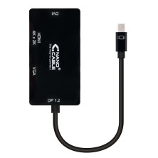 Nanocable Conversor Mini DisplayPort a VGA / HDMI, 3 en 1, DP 1.2/M-VGA/H-HDMI/H 4K, Negro, 15 cm