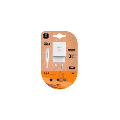 Cargador TechOneTech Doble + Cable USB-A a USB-C 1m