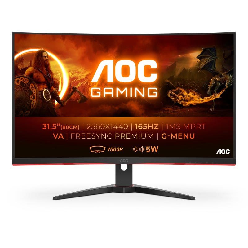 Monitor Aoc G2 Cq32G2Se/Bk Led Display 80 Cm (31.5") 2560 X 1440 Pixeles 2K Ultra Hd Negro, Rojo