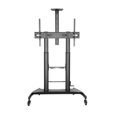 Soporte De Suelo Aisens  Eco Con Ruedas Y Manivela, Bandeja Para Dvd Y Soporte De Cámara Para Monitor/Tv 100Kg De 60-100, Negro